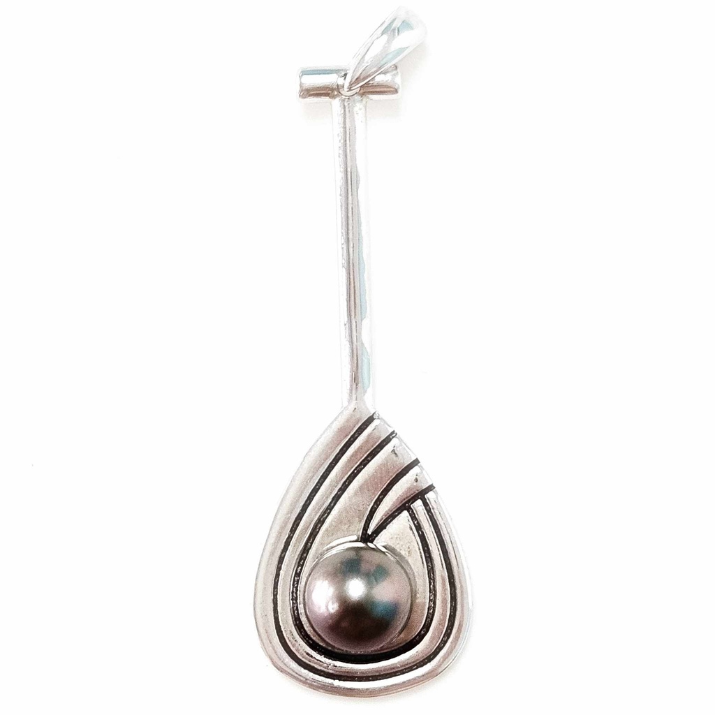 Pendentif Argent Homme Rame spirale &amp; Perle