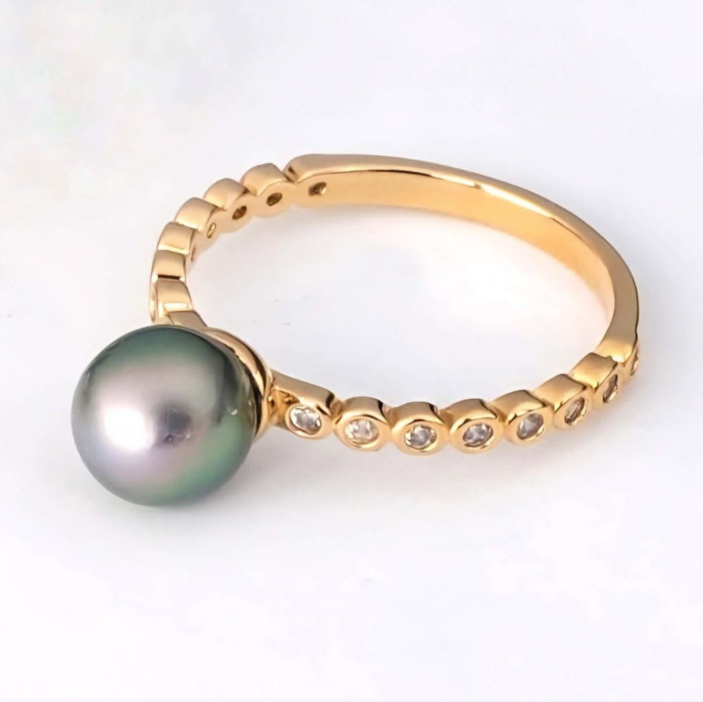 BAGUE SEMI ETERNITE ZIRCONS ET PERLE - PLAQUE OR