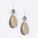 Boucles d'oreilles acier doré feuillage, nacre et perle