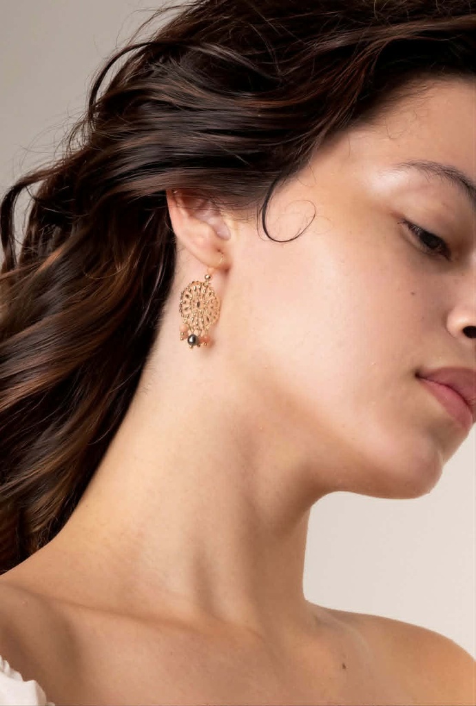 BOUCLES D OREILLES ROSACE FLOCON PIERRES ET KEISHIS