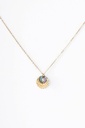 Collier acier doré estampe martelée + nacre + keishi