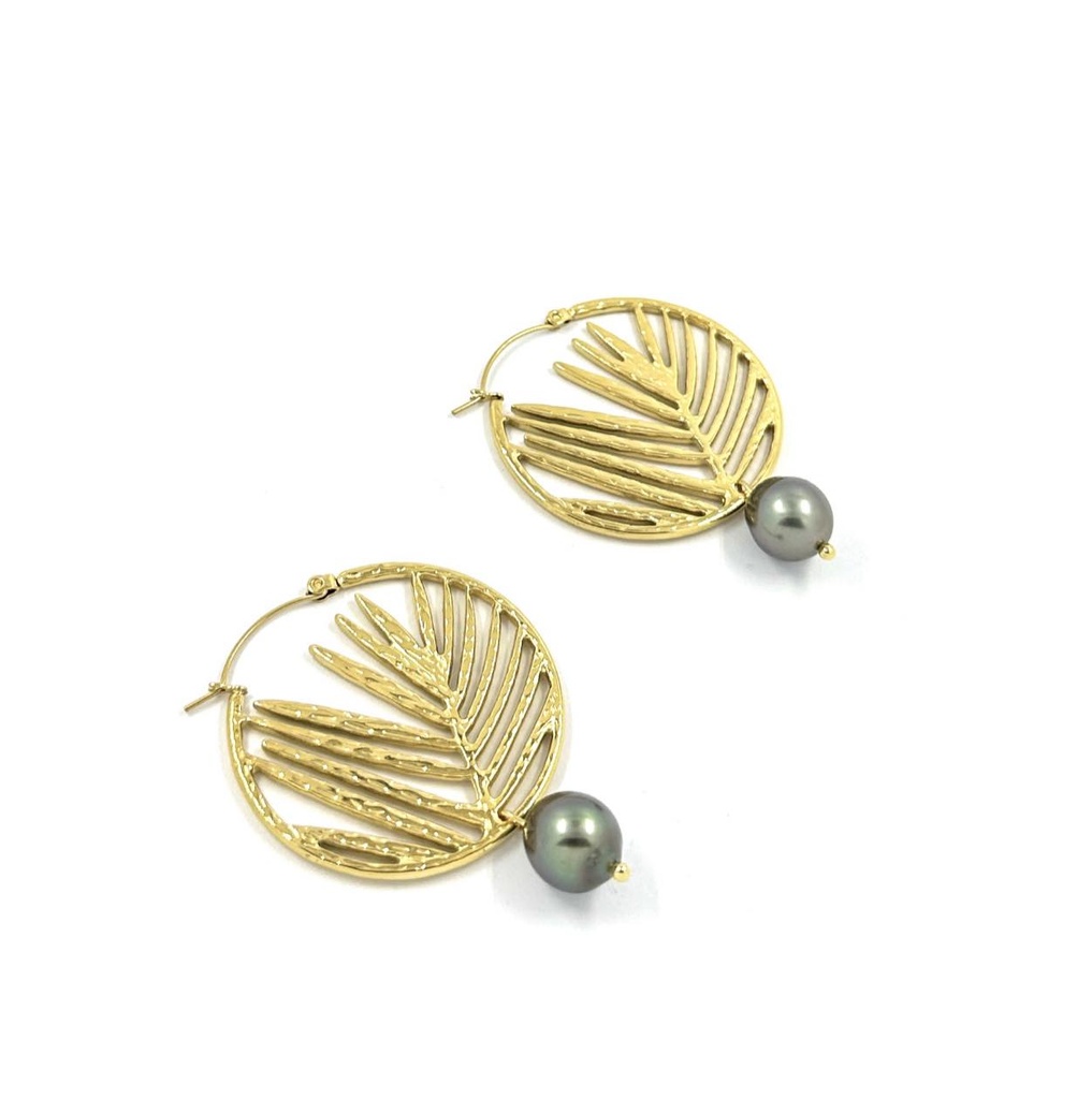 CREOLES PALMS ET PERLE DE TAHITI - Acier doré