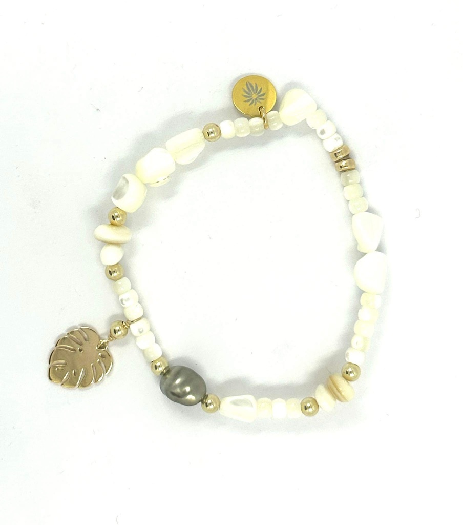 BRACELET élastique nacre feuille ape + keishi