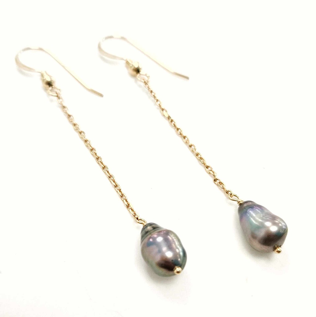 Boucles d'oreilles plaqué or chaine et keishis