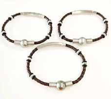 BRACELET HOMME cuir (réglable) perle de Tahiti