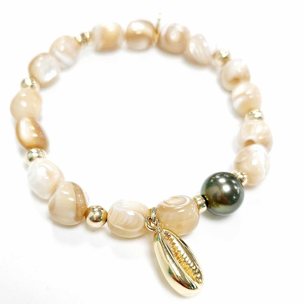 BRACELET ELASTIQUE CORI BURGO ET PERLE DE TAHITI