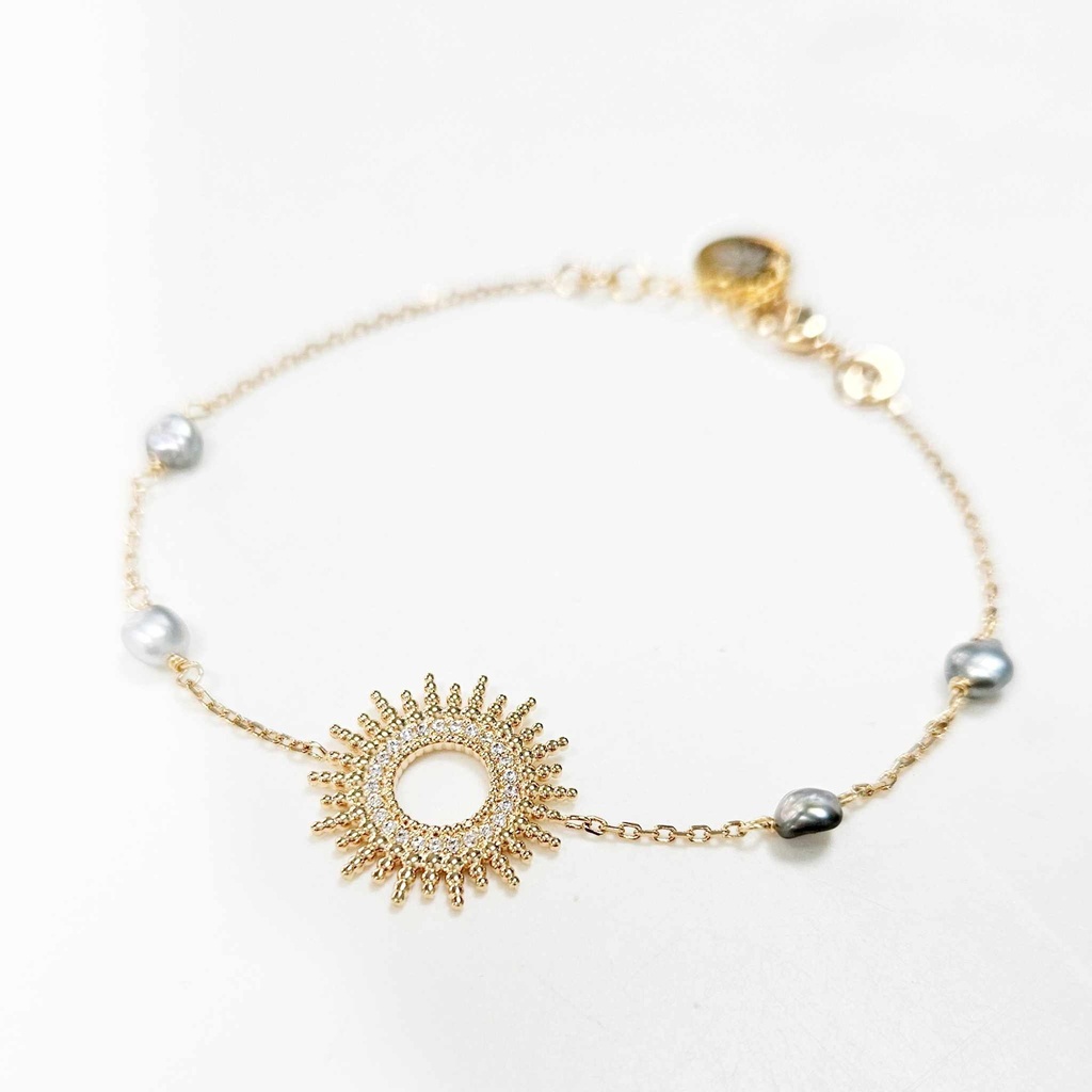 BRACELET SOLEIL ZIRCONS ET 4 KEISHIS - plaqué or