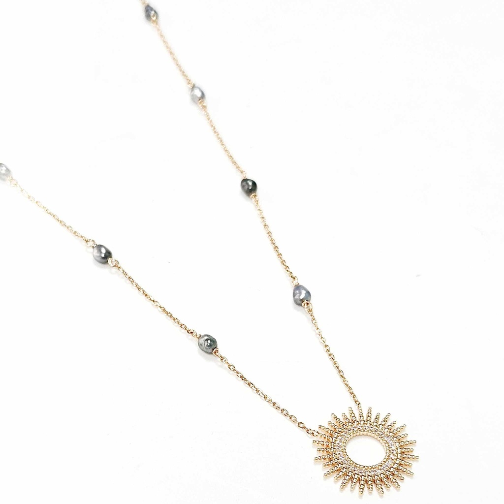 COLLIER SOLEIL ZIRCONS ET 8 KEISHIS - plaqué or