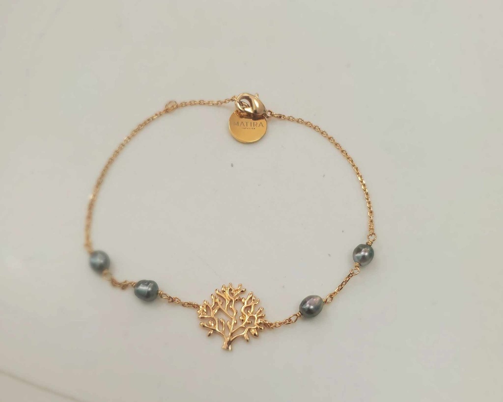 BRACELET plaqué or arbre de vie + 4 keishis