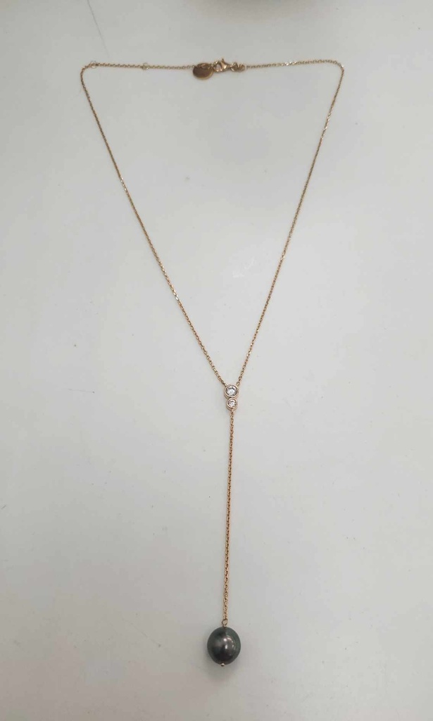 Collier plaqué or perle + 2 zircons