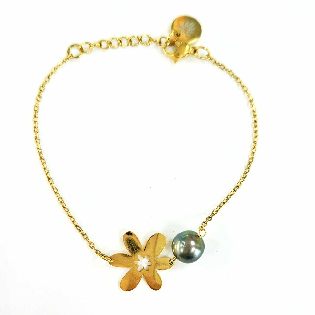 Bracelet minimaliste  acier doré tiare + perle