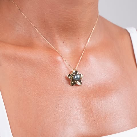 PENDENTIF TIARE plaqué or + perle