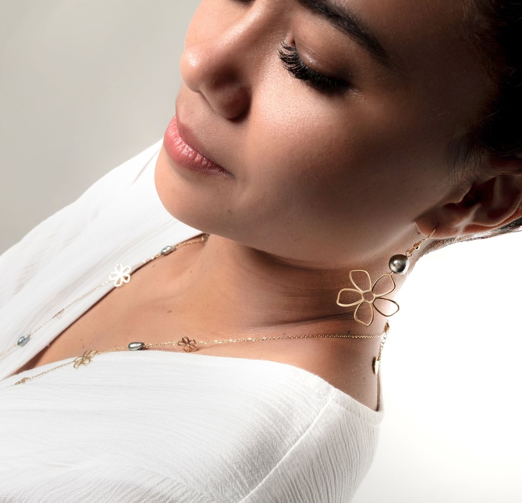 BOUCLES D OREILLES PERLE ET TIARE EVIDEE - ACIER DORE