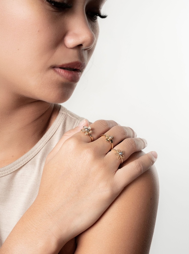 BAGUE plaqué or zircons tiare + 1 Keishi