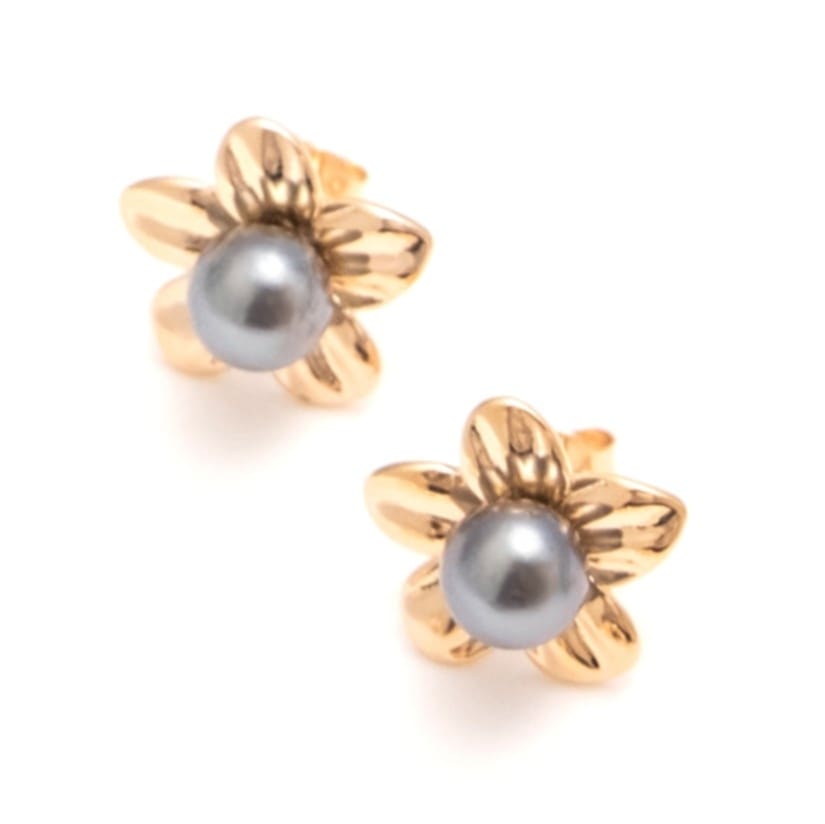 BOUCLES D OREILLES plaqué or TIARE ET PERLES DE TAHITI