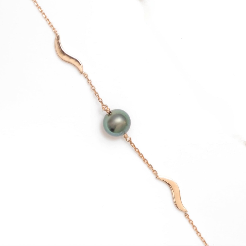 Bracelet vagues plaqué or et 1 perle