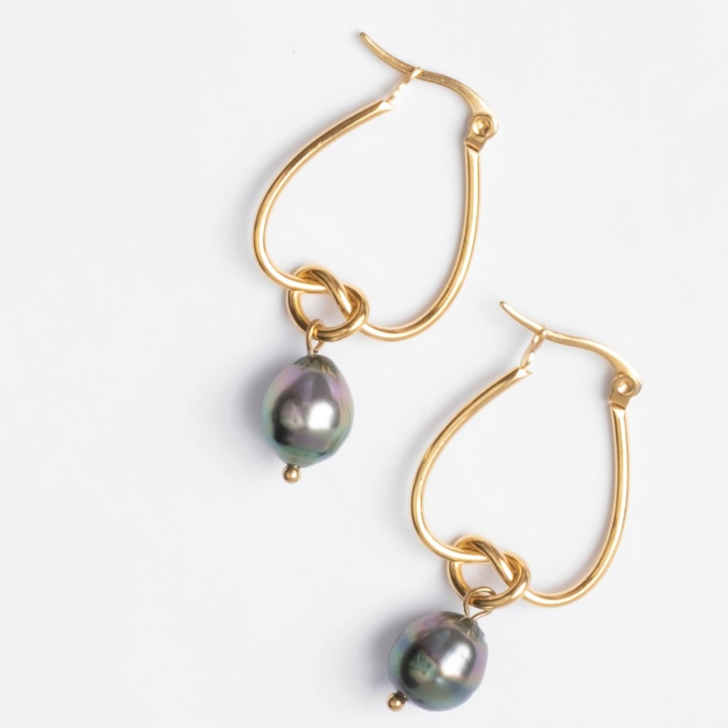 CREOLES NOEUD PERLE DE TAHITI - ACIER DORE