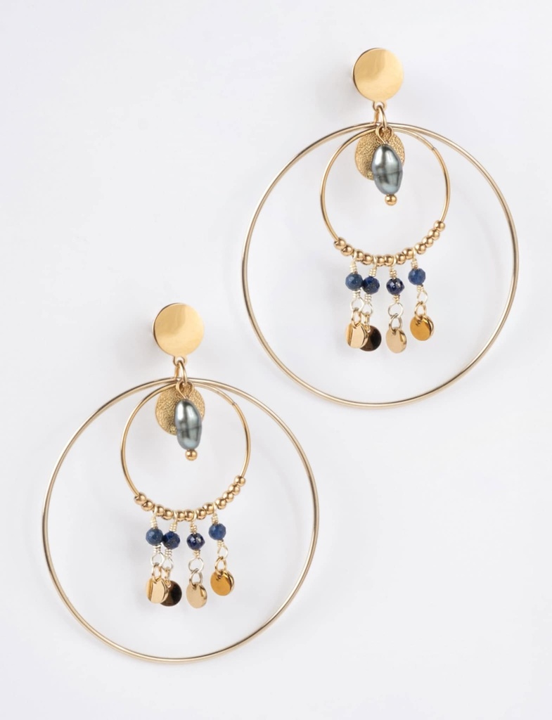BOUCLES D OREILLES ESMERALDA BLEUES - ACIER DORE - CAPSULE