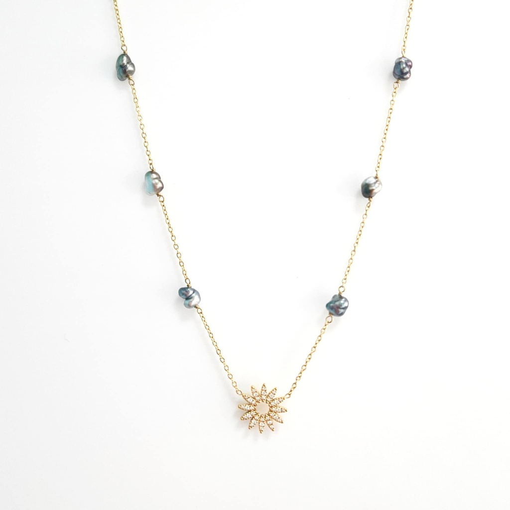 COLLIER 6 KEISHIS FLEUR/SOLEIL - ACIER DORE