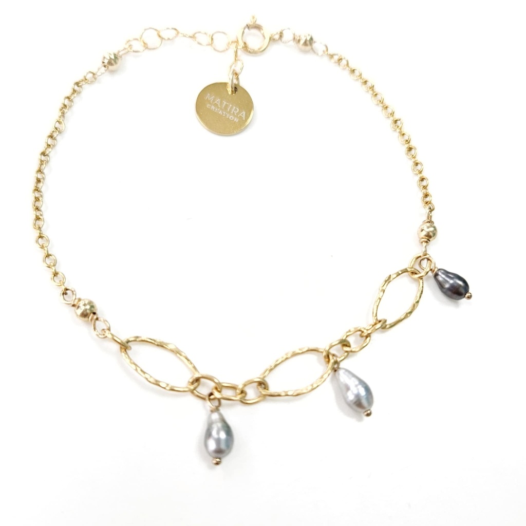 BRACELET 3 KEISHIS EN BRELOQUE MAILLES OVALES - PLAQUE OR