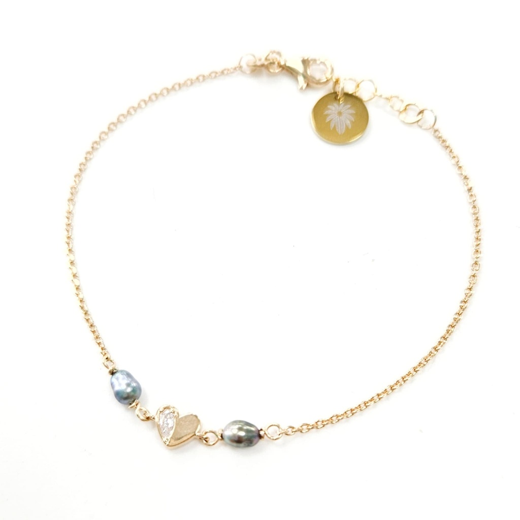 Bracelet plaqué or COEUR ZIRCON ET 2 KEISHIS