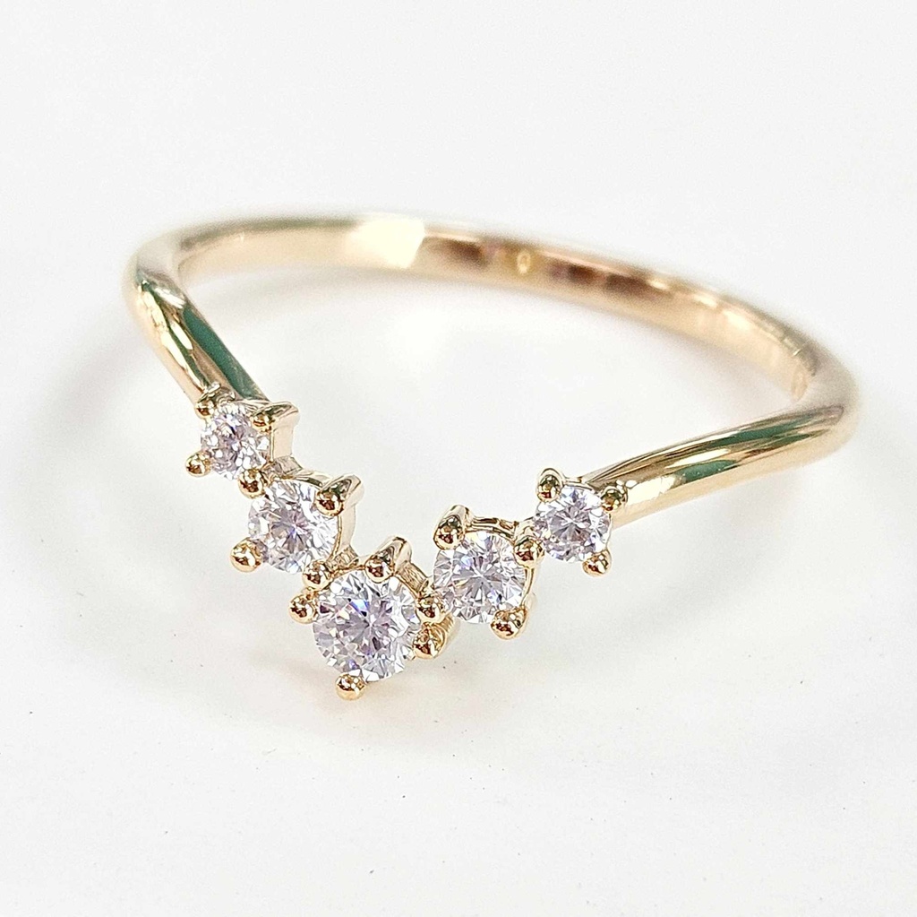 BAGUE V ZIRCONS - plaqué or