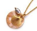 COLLIER NACRE RONDE, SHELL ET KEISHI - ACIER DORE RONDE