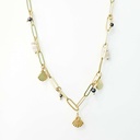 COLLIER BRELOQUES COQUILLAGE ET 4 KEISHIS - ACIER DORE