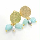 Boucles d'oreilles acier doré estampe + pierres turquoises + keishis