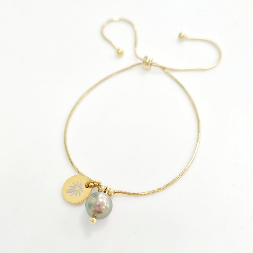 Bracelet acier doré réglable et PERLE