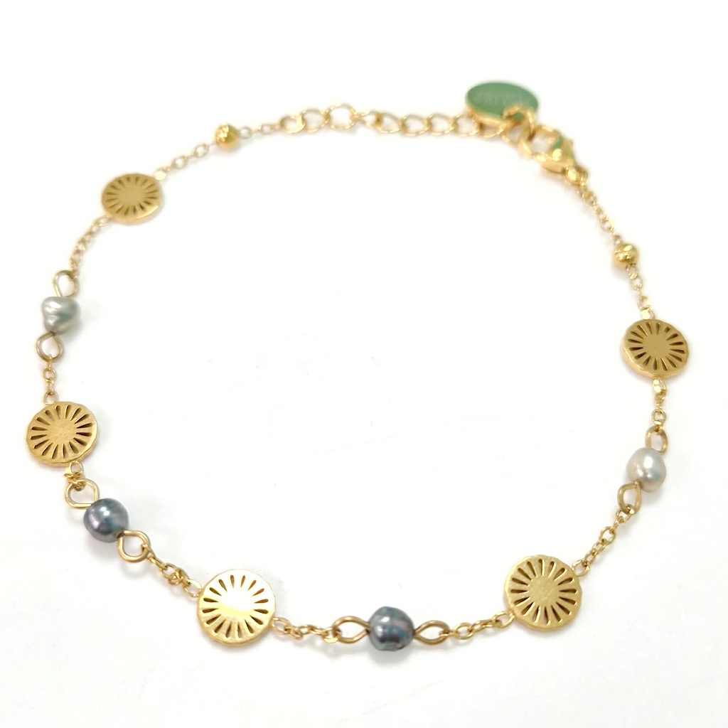 Bracelet acier doré + soleils + 4 keishis
