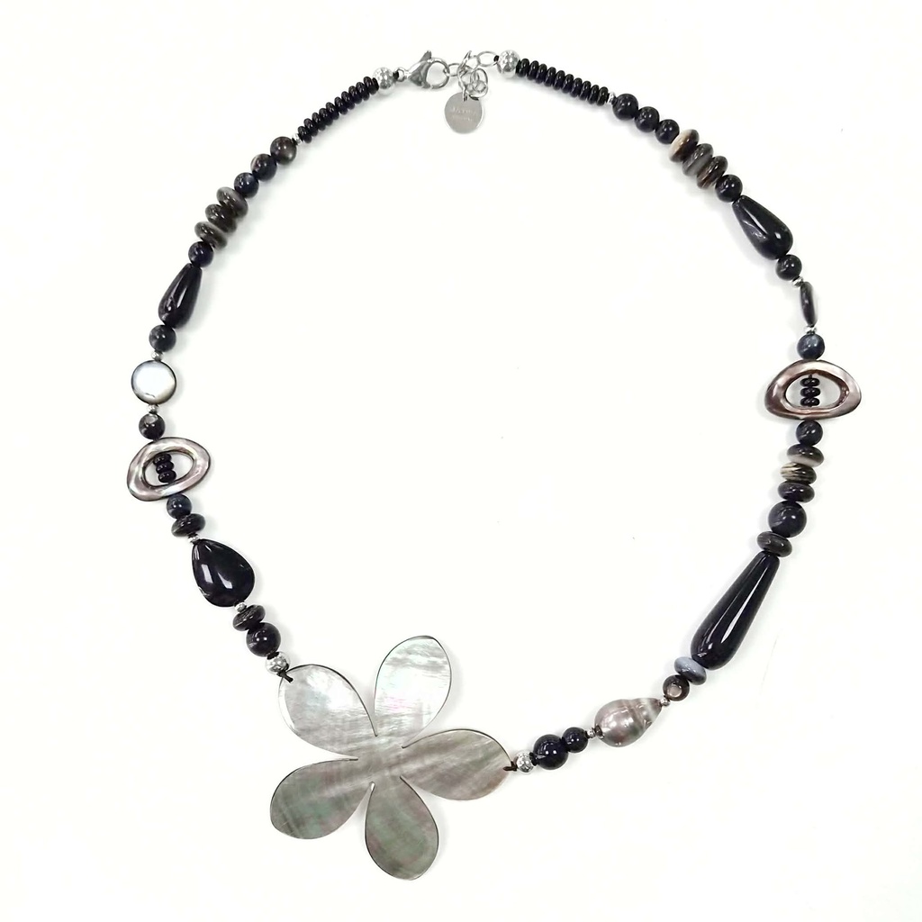 Collier LOLITA noir - pierres et acier inox