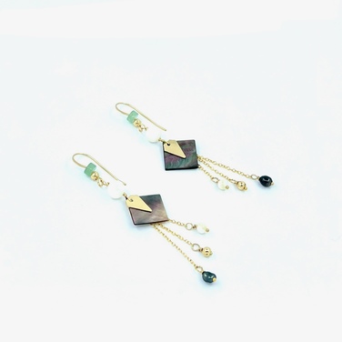 Boucles d'oreilles nacre losange, pierres - plaqué or