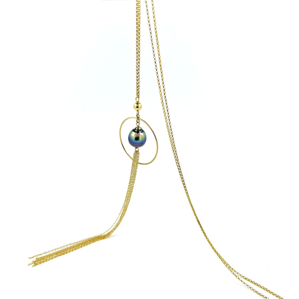 Sautoir Ellipse pompon plaqué or