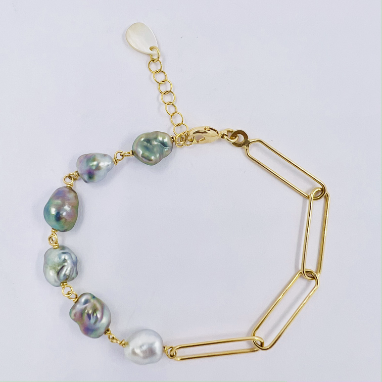 Bracelet plaqué or chaîne rectangle 6 Keishis