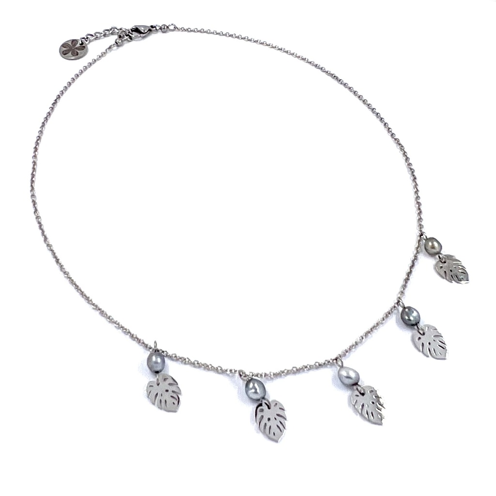 Collier breloques 5 keishis 5 feuilles de ape - acier inox