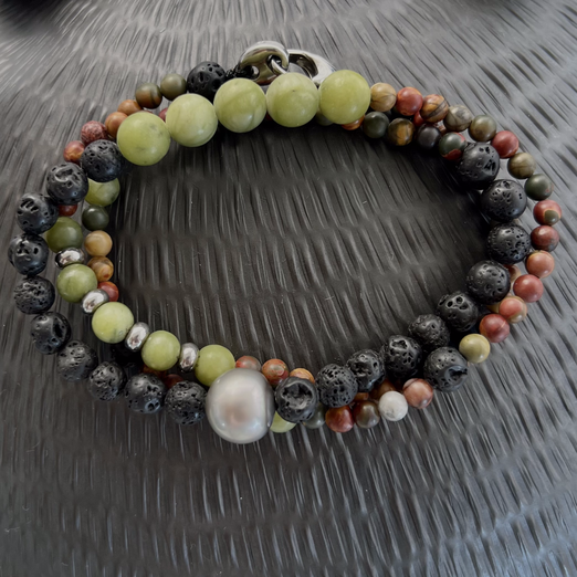 Bracelet homme 3 tours noir/vert