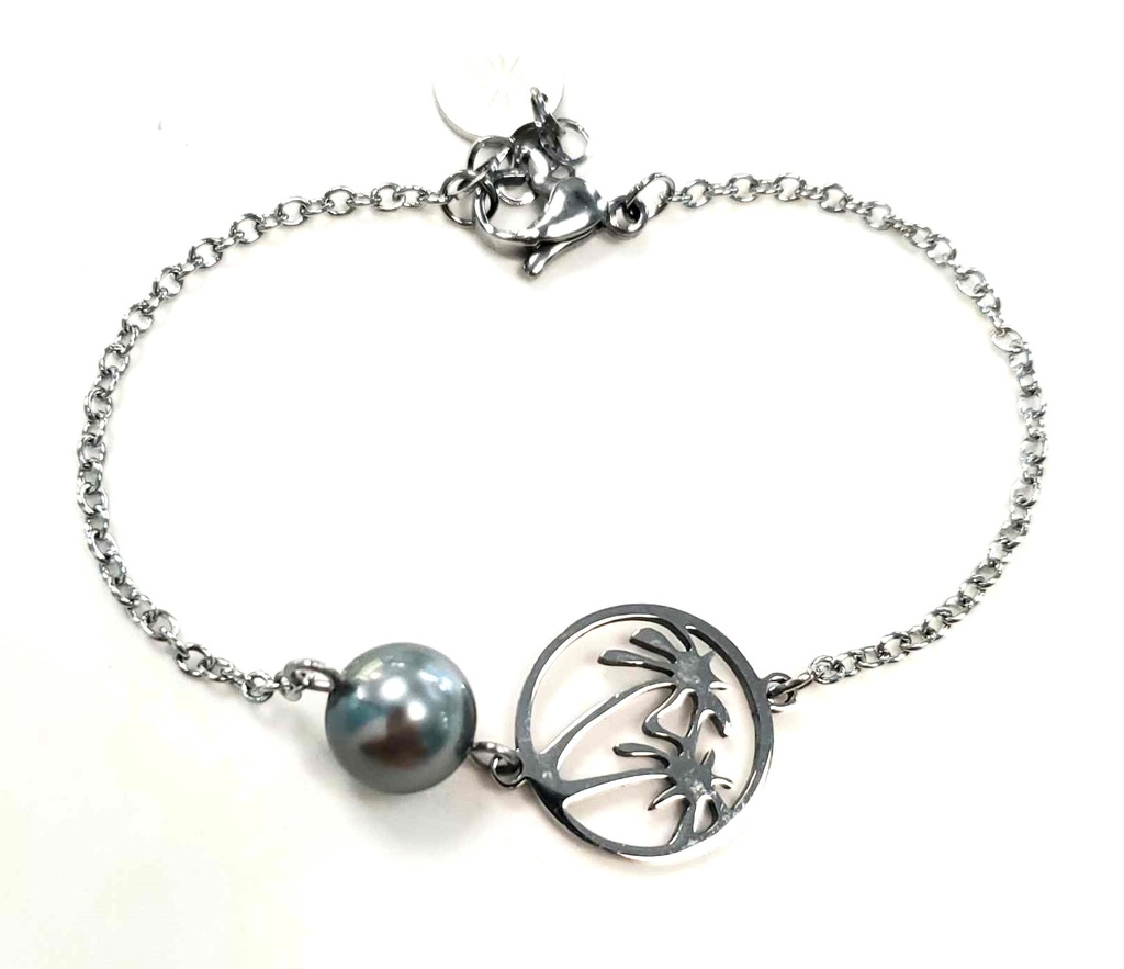 Bracelet minimaliste Palmier et Perle de Tahiti