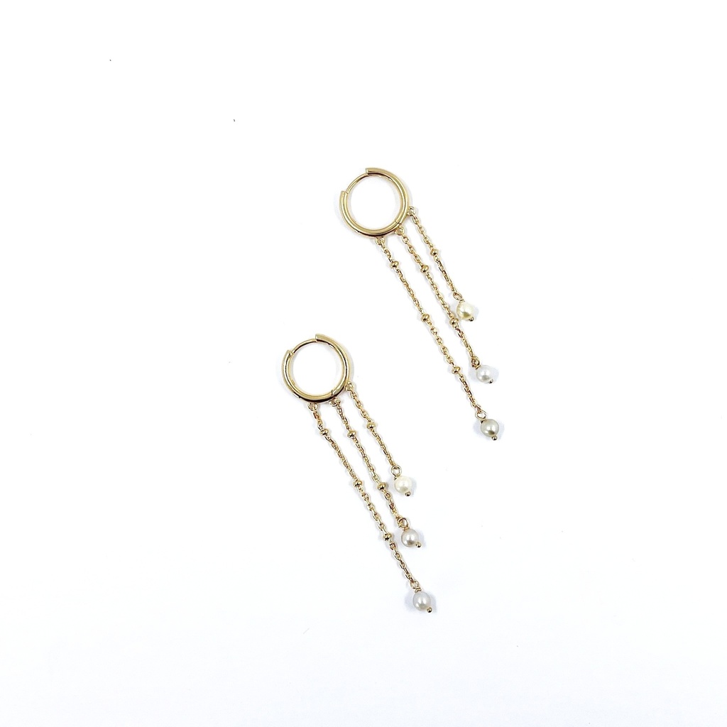 Créoles plaqué or et keishis en cascades