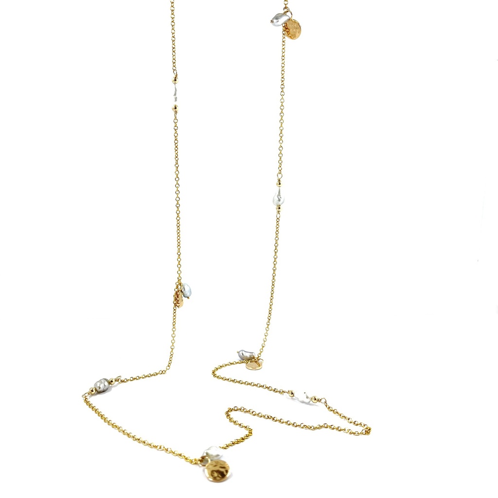 Sautoir Nathalie Sequins martelés plaqué or et keishis