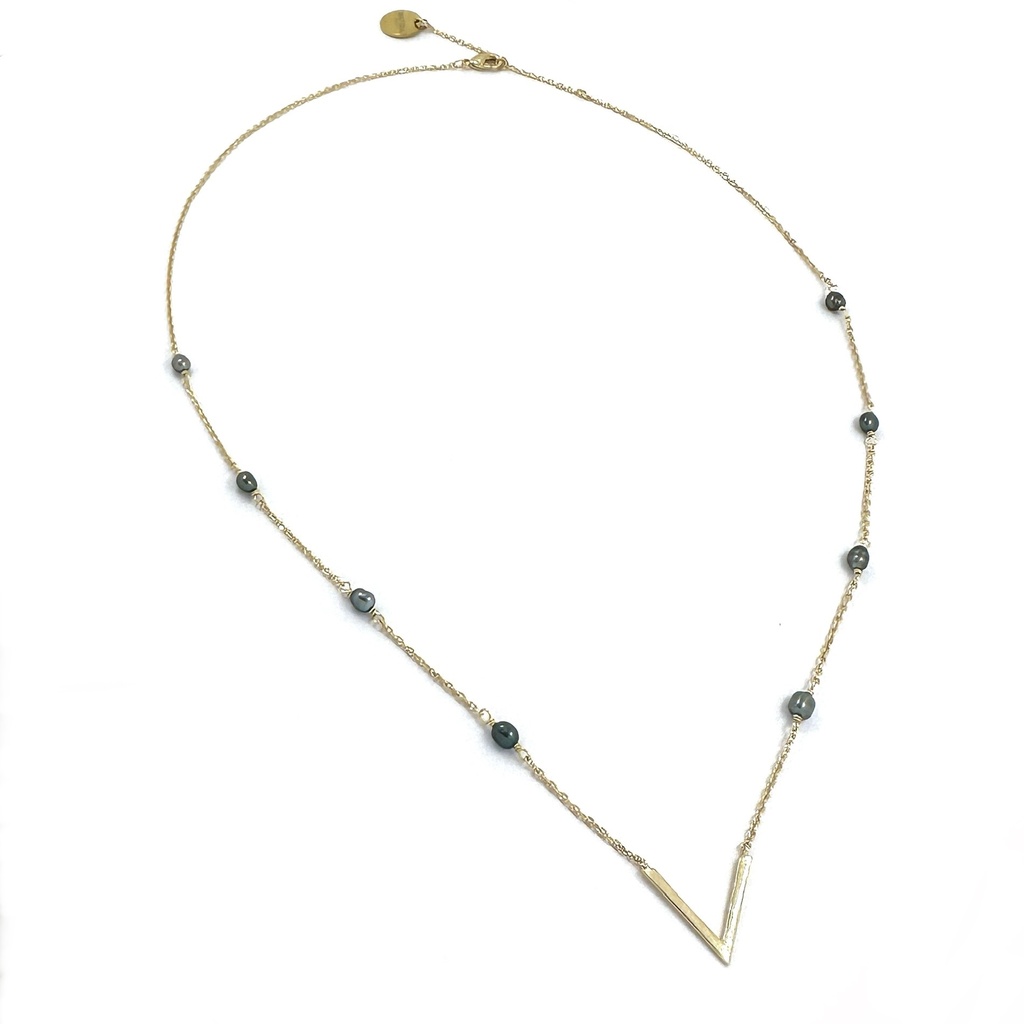 Collier V plaqué or et keishis