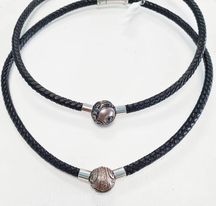 [COPG] Collier cuir tressé noir homme perle Gravée