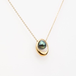 [ACDPOP] Collier acier doré Ovale et perle de Tahiti