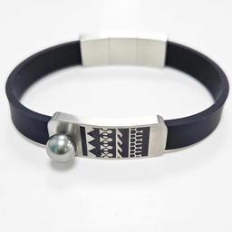 [TATOO] Bracelet Homme Acier Caoutchouc Plaque tattoo et Perle
