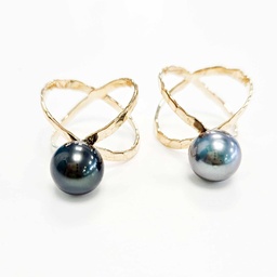 [BGC1P] BAGUE CROISEE AVEC PERLE DE TAHITI - plaqué or