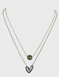 Collier double perle de Tahiti et Coeur