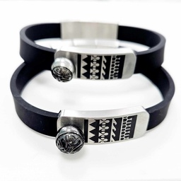 [TATOOG] Bracelet Homme Acier Caoutchouc Plaque tattoo et Perle Gravée