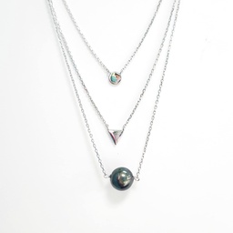 [TRIPLE] COLLIER 3 RANGS AVEC PERLE DE TAHITI - ARGENT