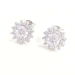 [BOZ] BOUCLES D OREILLES ZIRCONS FLEUR - ARGENT