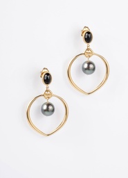 [BONOIR] BOUCLES D OREILLES STUDS NOIRES ET PERLES - ACIER DORE